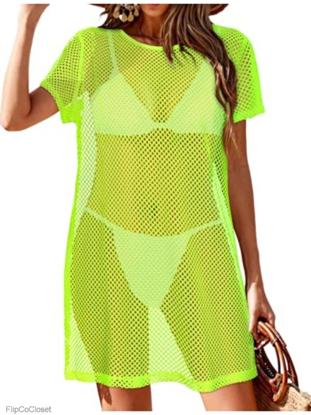 Womens Knit Short Sleeve Swimsuit Coverup Beach Bikini Cover Up